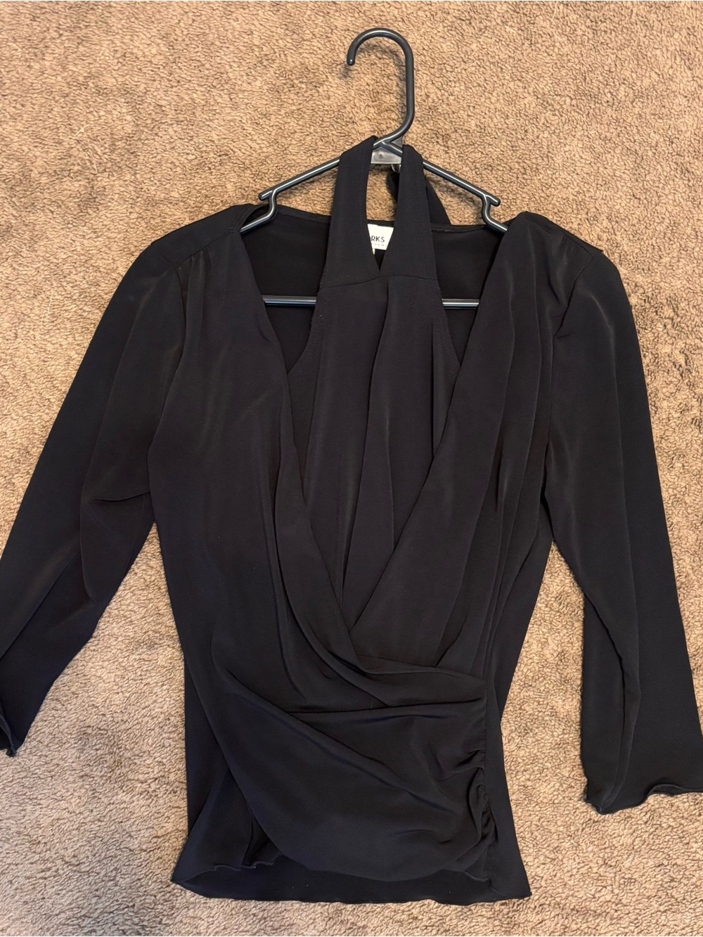 Black Draped Wrap-Front Women's Top